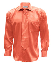 Load image into Gallery viewer, Coral Satin Men&#39;s Regular Fit Shirt, Tie &amp; Hanky Set - Ferrecci USA 

