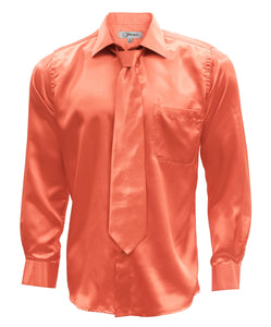 Coral Satin Men's Regular Fit Shirt, Tie & Hanky Set - Ferrecci USA 