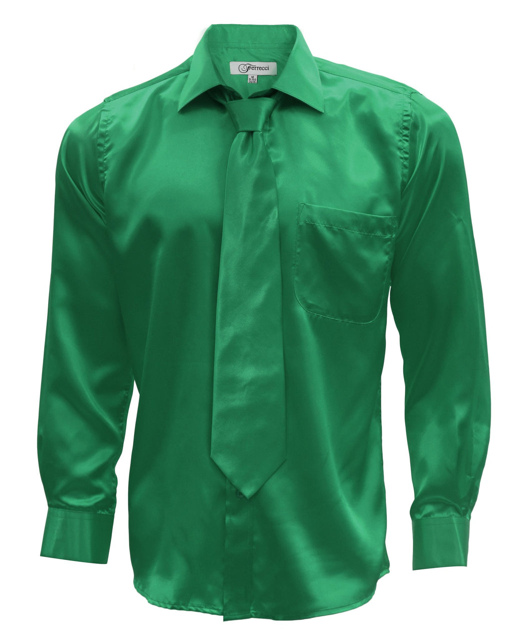 Emerald Green Satin Men's Regular Fit Shirt, Tie & Hanky Set - Ferrecci USA 