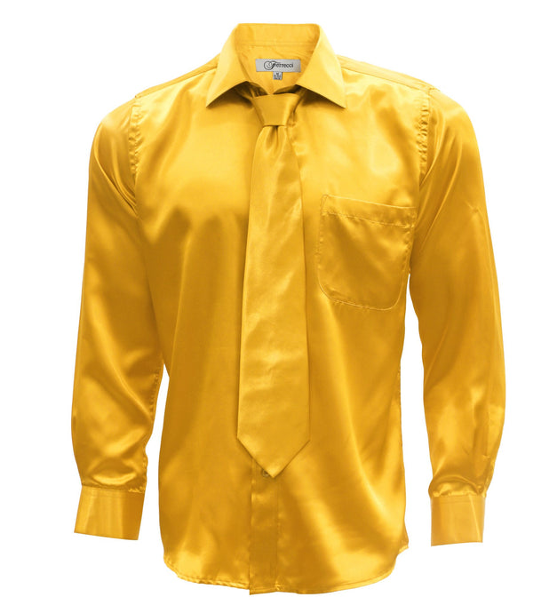 Mango Satin Regular Fit Dress Shirt, Tie & Hanky Set - Ferrecci USA 