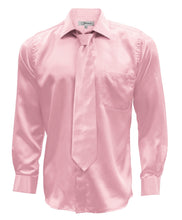 Load image into Gallery viewer, Pink Satin Regular Fit Dress Shirt, Tie &amp; Hanky Set - Ferrecci USA 
