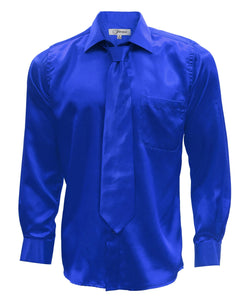 Fuchsia Satin Men's Regular Fit French Cuff Shirt, Tie & Hanky Set - Ferrecci USA 