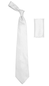 White Satin Men's Regular Fit Shirt, Tie & Hanky Set - Ferrecci USA 