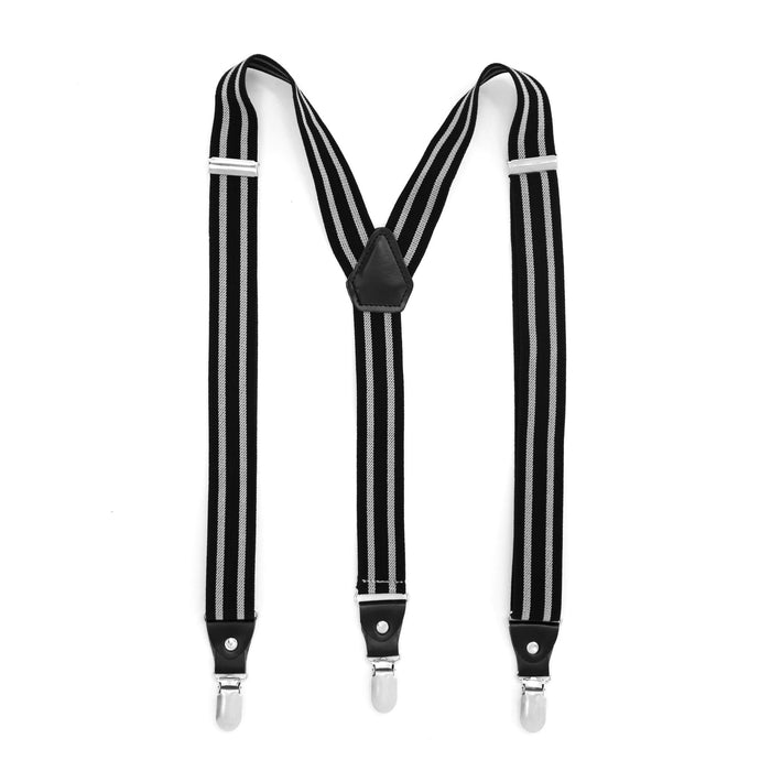 Black with Grey Stripe Unisex Clip On Suspenders - Ferrecci USA 