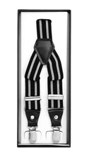 Load image into Gallery viewer, Black with Grey Stripe Unisex Clip On Suspenders - Ferrecci USA 
