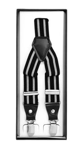 Black with Grey Stripe Unisex Clip On Suspenders - Ferrecci USA 