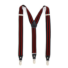Load image into Gallery viewer, Black with Red Stripe Unisex Clip On Suspenders - Ferrecci USA 
