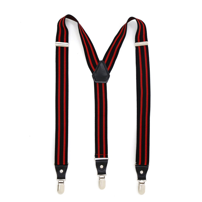 Black with Red Stripe Unisex Clip On Suspenders - Ferrecci USA 