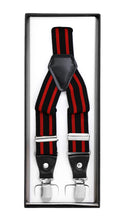 Load image into Gallery viewer, Black with Red Stripe Unisex Clip On Suspenders - Ferrecci USA 
