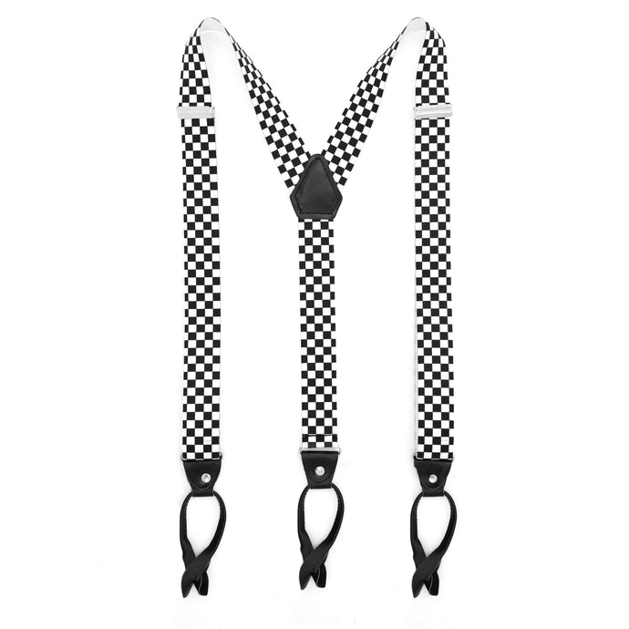 Black & White Check Unisex Button End Suspenders - Ferrecci USA 