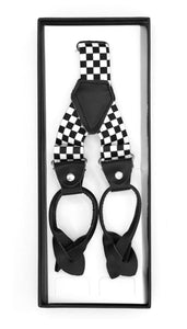 Black & White Check Unisex Button End Suspenders - Ferrecci USA 