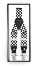 Load image into Gallery viewer, Black &amp; White Check Unisex Clip On Suspenders - Ferrecci USA 
