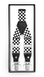 Black & White Check Unisex Clip On Suspenders - Ferrecci USA 