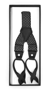 Black with White Diamond Unisex Button End Suspenders - Ferrecci USA 