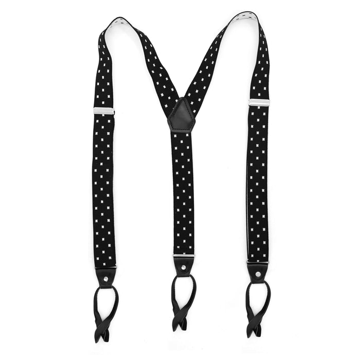Black with White Dot Unisex Button End Suspenders - Ferrecci USA 