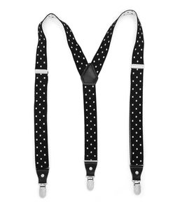 Black with White Dot Unisex Clip On Suspenders - Ferrecci USA 