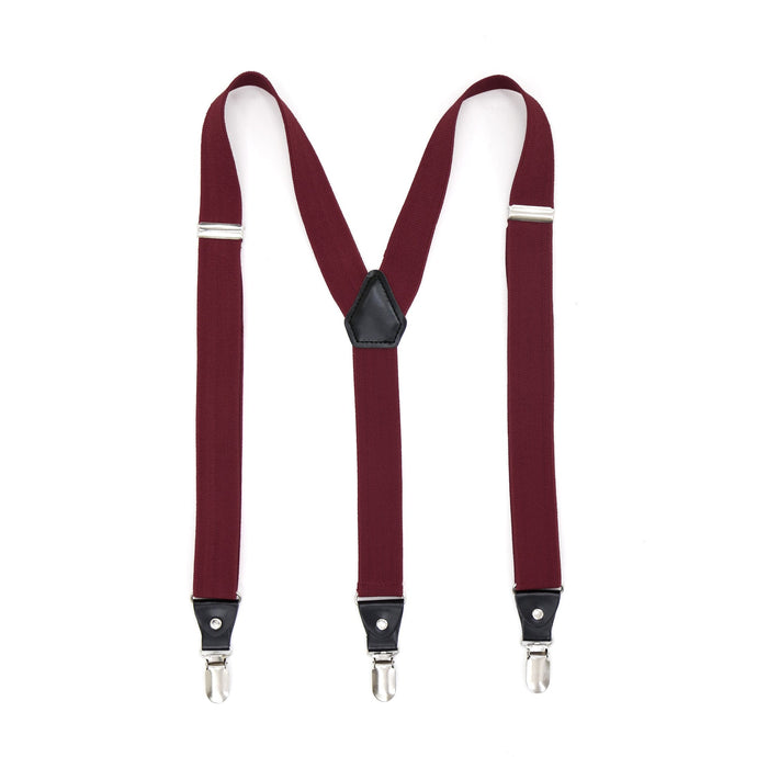 Burgundy Clip-On Unisex Suspenders - Ferrecci USA 