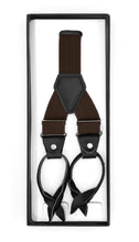 Load image into Gallery viewer, Dark Brown Blue Unisex Button End Suspenders - Ferrecci USA 
