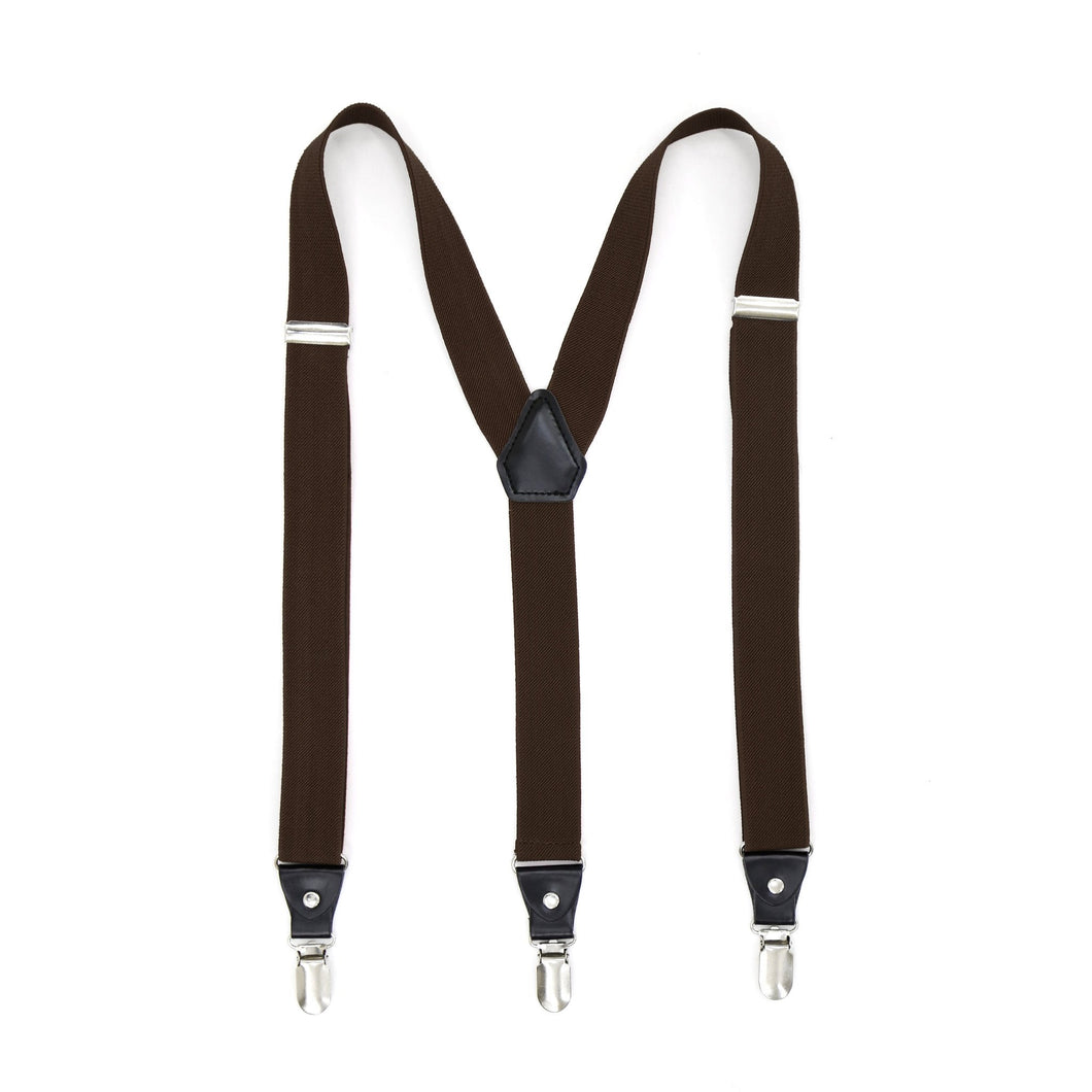 Dark Brown Clip-On Unisex Suspenders - Ferrecci USA 