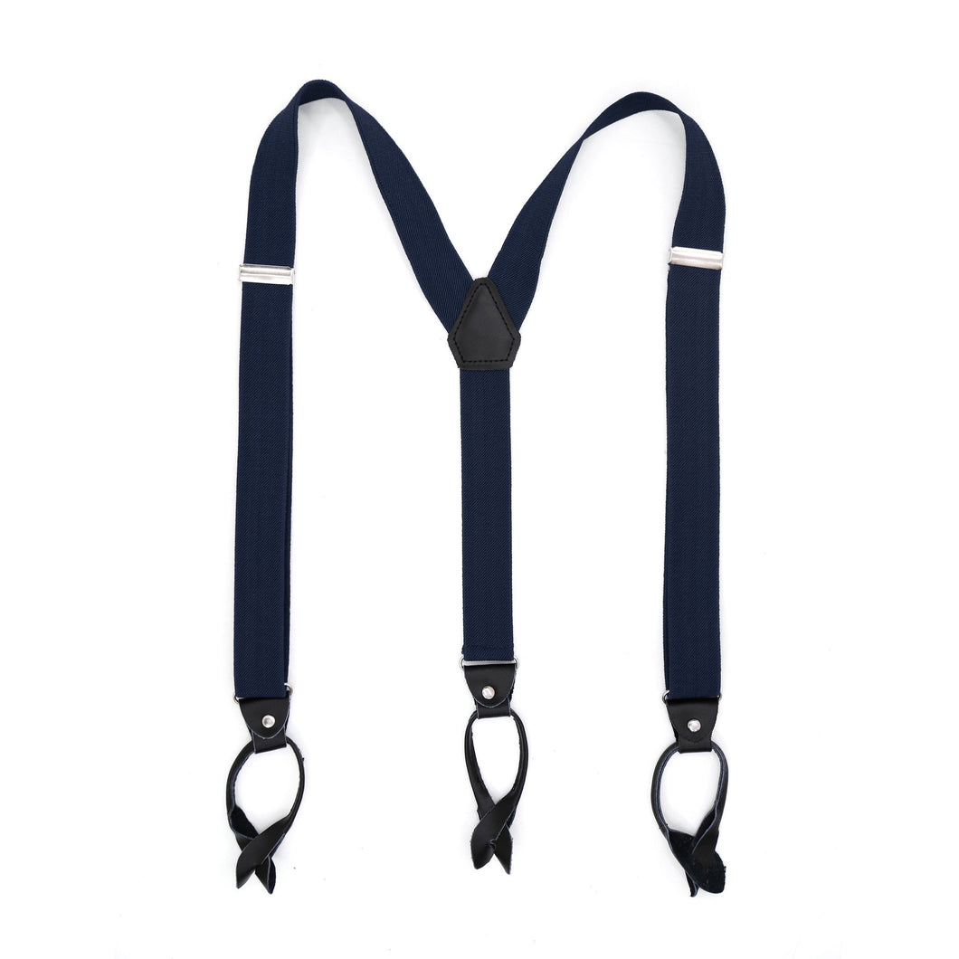 Navy Blue Unisex Button End Suspenders - Ferrecci USA 