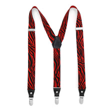 Load image into Gallery viewer, Black &amp; Red Zebra Unisex Clip On Suspenders - Ferrecci USA 
