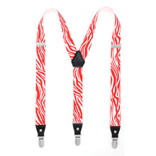 Load image into Gallery viewer, Red &amp; White Zebra Unisex Clip On Suspenders - Ferrecci USA 
