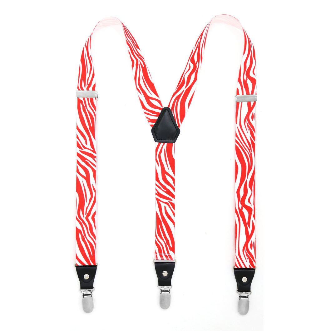 Red & White Zebra Unisex Clip On Suspenders - Ferrecci USA 