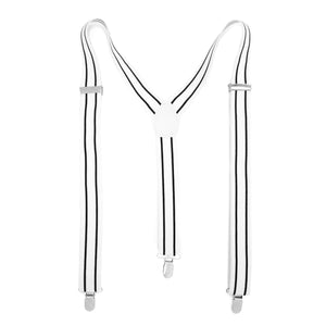 White with Black Stripe Unisex Clip On Suspenders - Ferrecci USA 