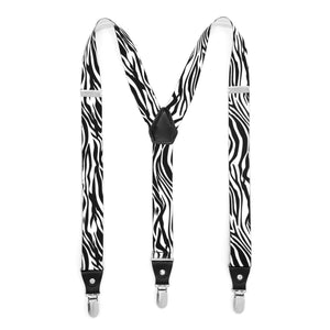 Black & White Zebra Unisex Clip On Suspenders - Ferrecci USA 
