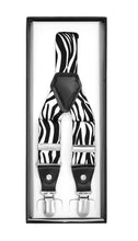 Load image into Gallery viewer, Black &amp; White Zebra Unisex Clip On Suspenders - Ferrecci USA 
