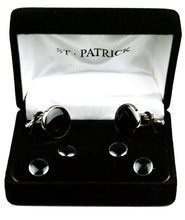 Load image into Gallery viewer, Black &amp; Silver Tuxedo Cuff-Link &amp; Stud Set
