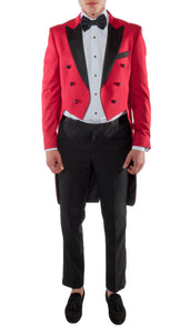 Men's Regular Fit Peak Lapel Red Tailcoat Tuxedo Set - Ferrecci USA 