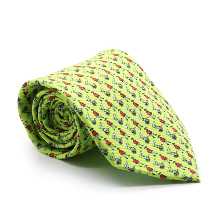 Carriage Driver Lime Green Necktie with Handkerchief Set - Ferrecci USA 