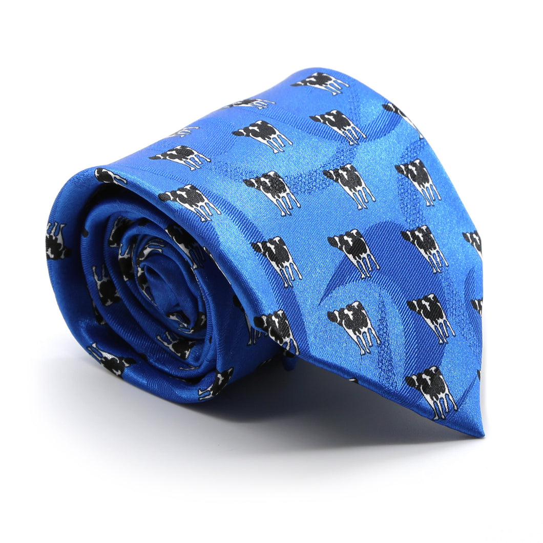 Cow Blue Necktie with Handkerchief Set - Ferrecci USA 