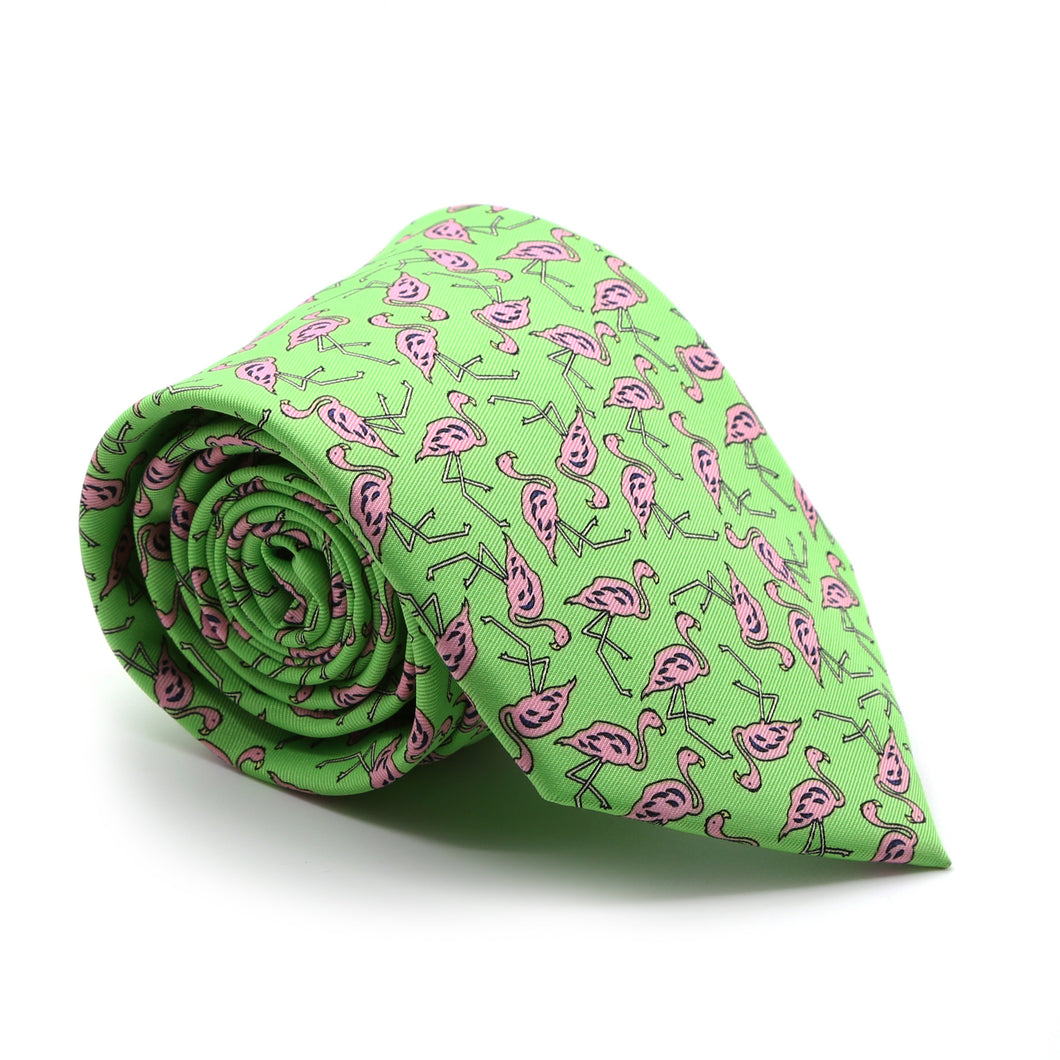 Flamingo Green Necktie with Handkerchief Set - Ferrecci USA 