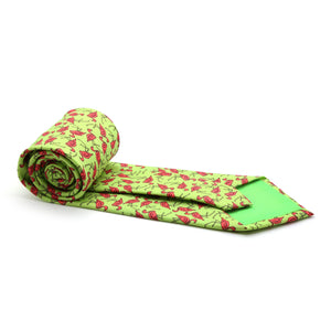 Flamingo Lime Green Necktie with Handkerchief Set - Ferrecci USA 