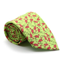 Load image into Gallery viewer, Flamingo Lime Green Necktie with Handkerchief Set - Ferrecci USA 
