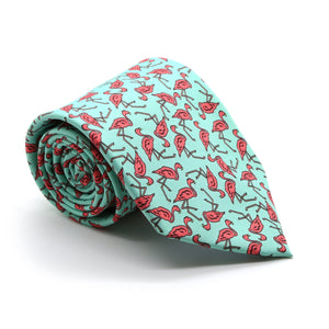 Flamingo Turquoise Necktie with Handkerchief Set - Ferrecci USA 