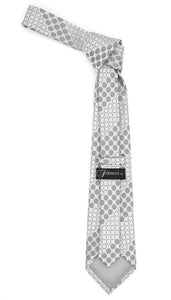 Geometric Silver Necktie w. Grey Circles w. Hanky Set - Ferrecci USA 