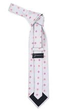 Load image into Gallery viewer, Geometric Light Grey Necktie w. Pink Clovers &amp; Squares w. Hanky Set - Ferrecci USA 
