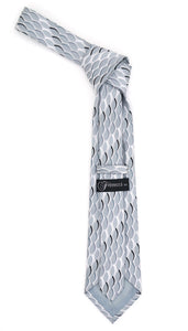 Geometric Light Grey Necktie w. Swirl Design Hanky Set - Ferrecci USA 