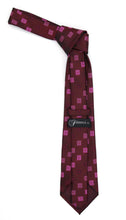 Load image into Gallery viewer, Geometric Berry Red Necktie w. Dotted Squares Hanky Set - Ferrecci USA 
