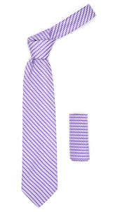 Geometric Amethyst Purple Necktie w. Silver Zigzag Hanky Set - Ferrecci USA 