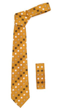 Load image into Gallery viewer, Geometric Burnt Orange Necktie w. White Brown and Tan Squares with Hanky Set - Ferrecci USA 
