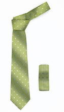 Load image into Gallery viewer, Geometric Olive Green Necktie w. Diamond Shaped Pattern Hanky Set - Ferrecci USA 
