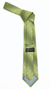 Geometric Olive Green Necktie w. Diamond Shaped Pattern Hanky Set - Ferrecci USA 