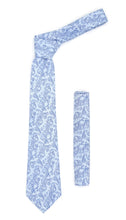Load image into Gallery viewer, Geometric Baby Blue Necktie w. Outline Grey &amp; Dark Blue Circles w. Hanky Set - Ferrecci USA 
