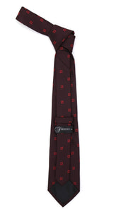 Burgundy Geometric Necktie with Handkerchief Set - Ferrecci USA 