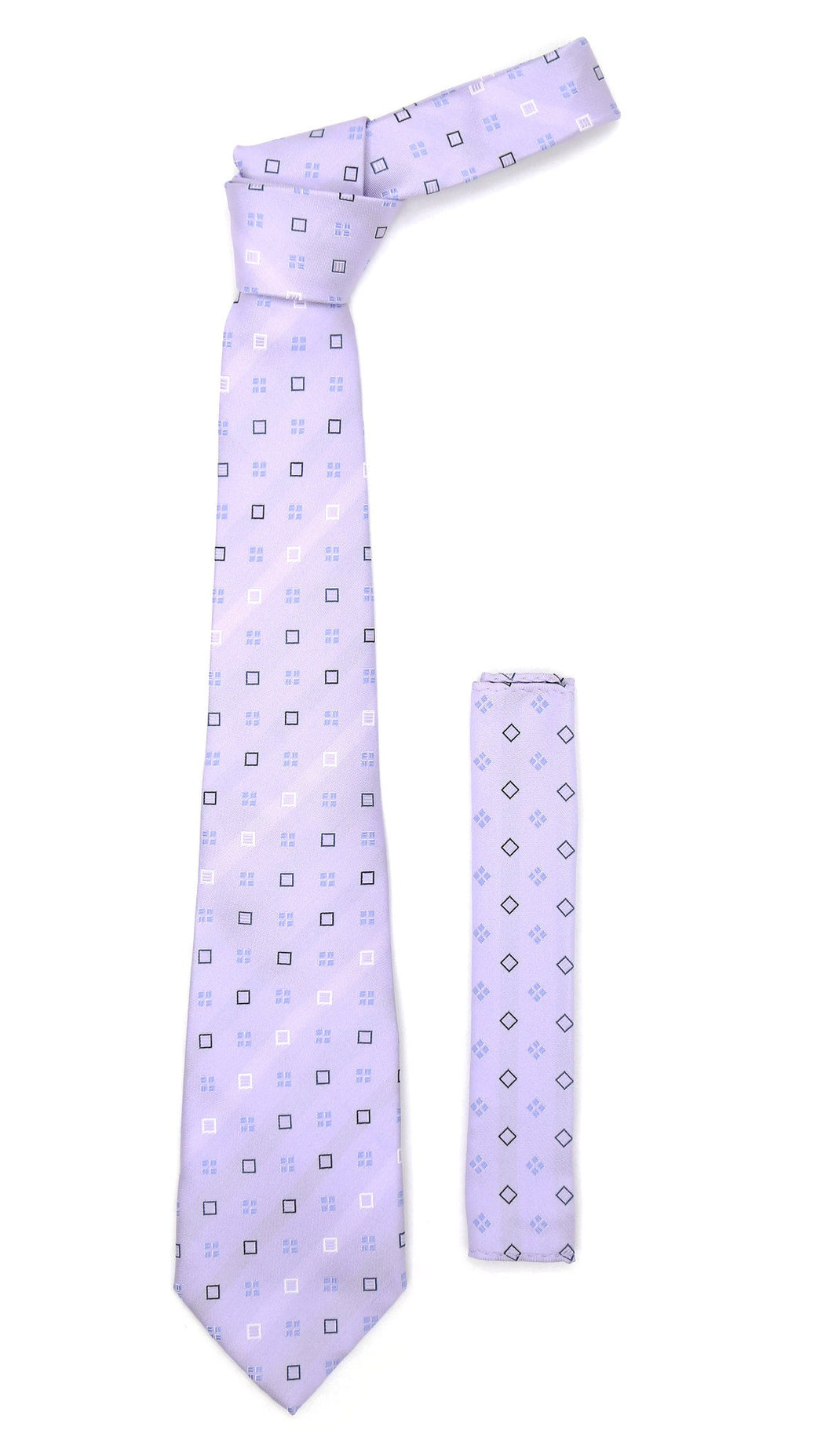 Lavender Geometric Necktie with Handkerchief Set - Ferrecci USA 