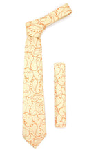 Load image into Gallery viewer, Gold Orange Floral Design Necktie with Handkerchief Set - Ferrecci USA 
